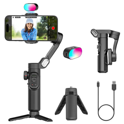 XE Smart Gimbal Stabilizer for Smartphones with Magnetic Fill Light and 3-Axis Foldable Design for Video Recording