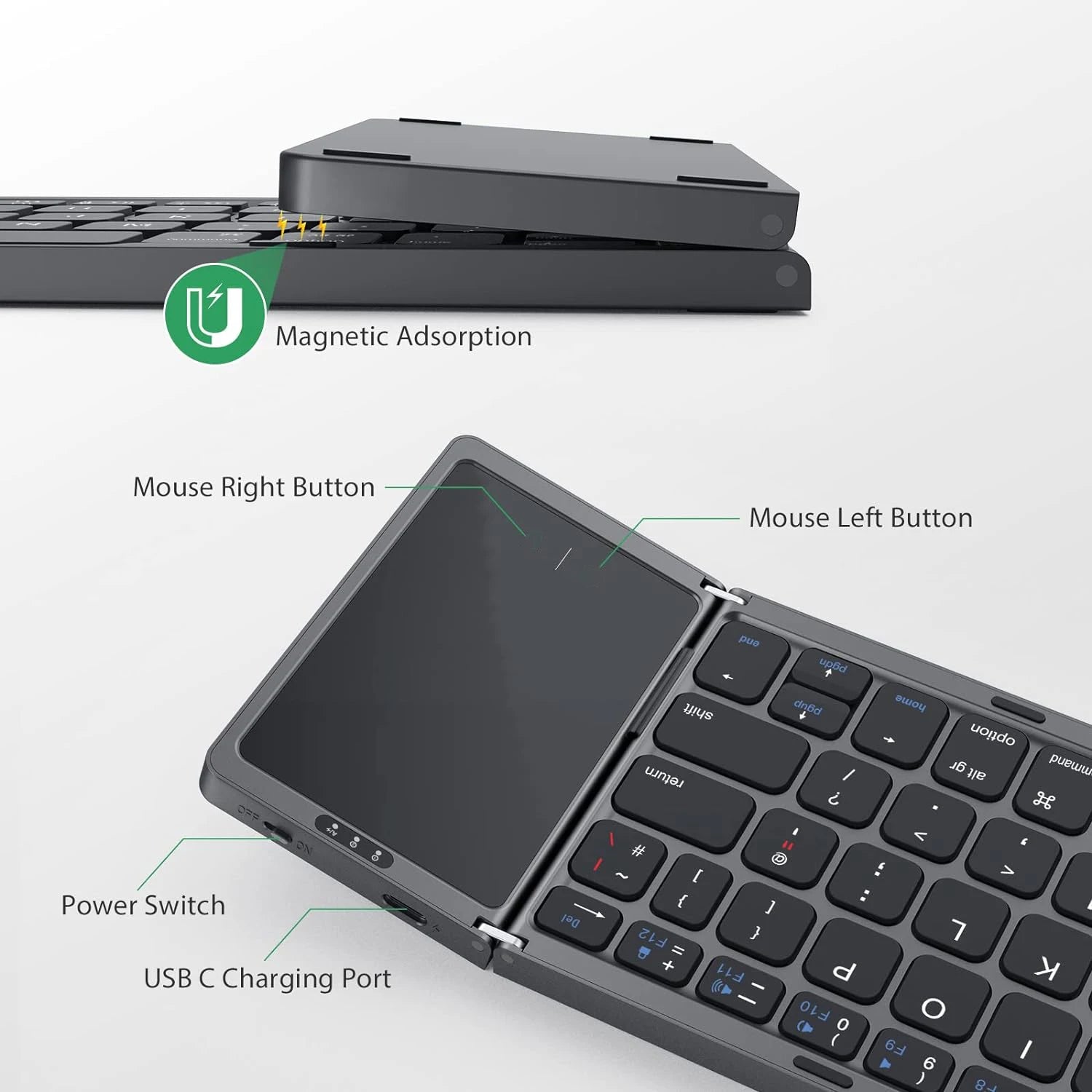 Foldable Wireless Bluetooth Keyboard with Touchpad - Portable Mini Design for Mac, iOS, Android, Windows, and Tablets